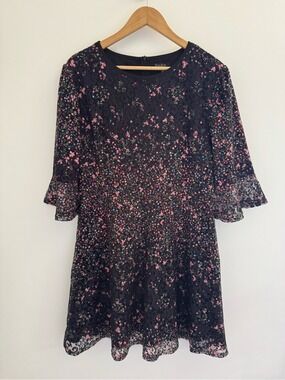 whimsygoth floral lace mini dress black sheer overlay fit flare xl